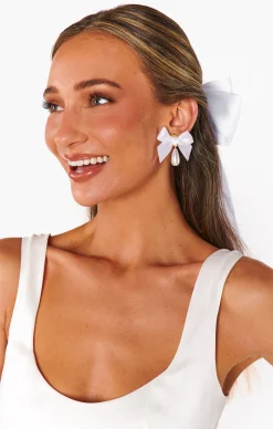 Show Me Your Mumu Bow Drop Pearl Earrings