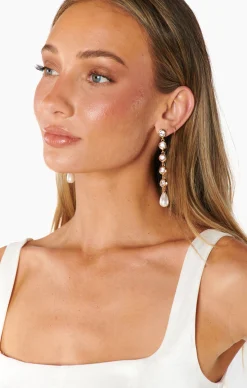 Show Me Your Mumu Ettika Elegantly Modern Crystal and Pearl Dangle Earrings
