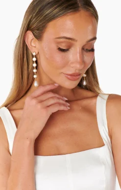 Show Me Your Mumu Ettika Elegantly Modern Crystal and Pearl Dangle Earrings