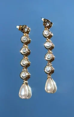 Show Me Your Mumu Ettika Elegantly Modern Crystal and Pearl Dangle Earrings