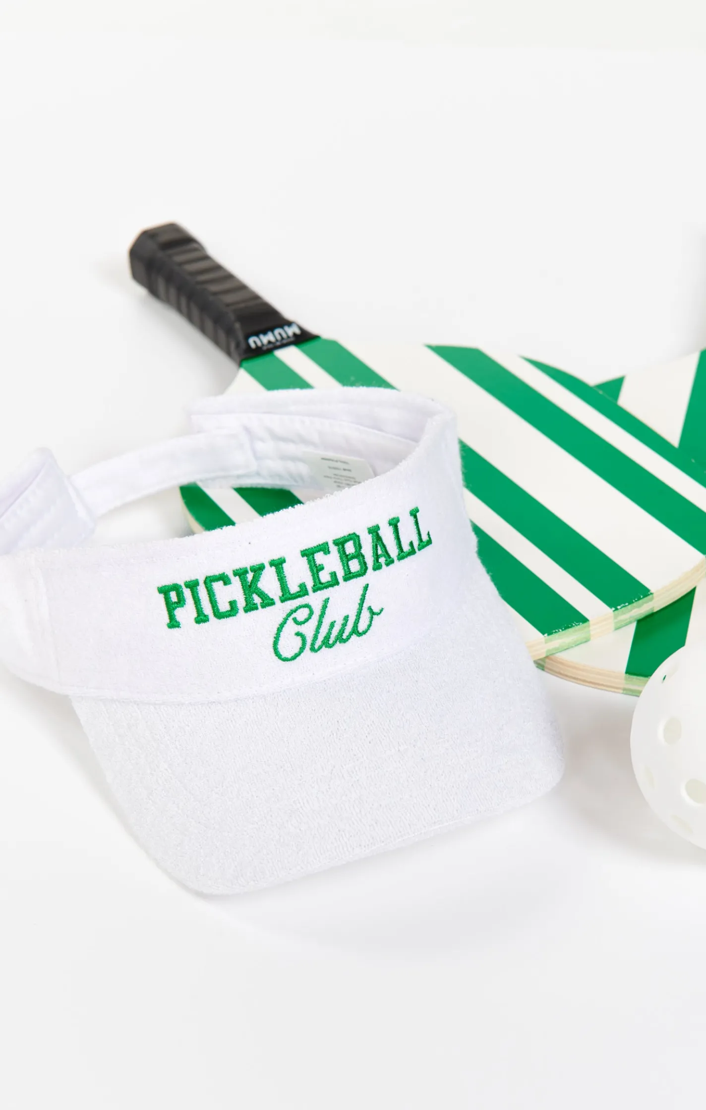 Show Me Your Mumu Pickleball Club Terry Visor Pickleball Club Terry Visor $28 $14 Final Sale Complete the Look Add to wishlist Berman Button Down Center Court Stripe $68 Add to wishlist Tobi Bodysuit White Rib Knit $48 Add to wishlist Pickleball Set Green/White $30 Pickleball Club Terry Visor $28 $14 Final Sale OS Size OS Color Green/White Size Size Guide OS Runs Small True to Size Runs Large .product-callout__text--promo { } Add To Cart